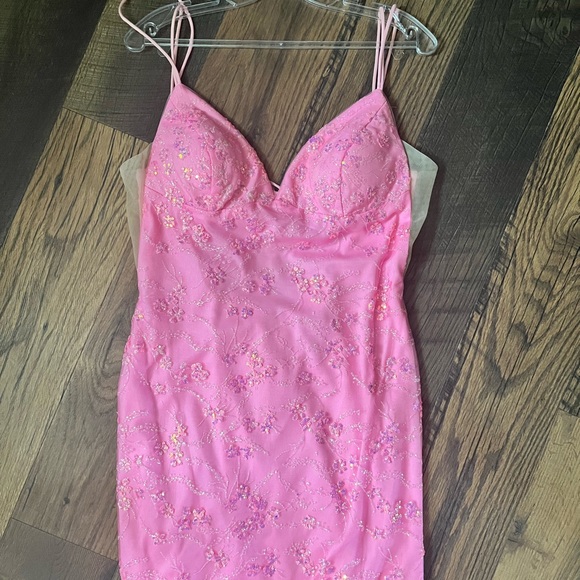 Amarra Dresses & Skirts - Chic Pink Beaded Mini Dress